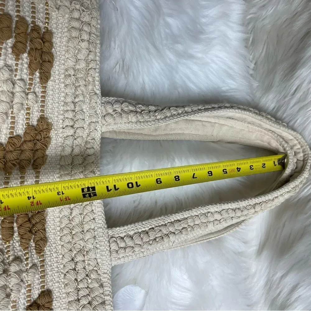 Evelyn K Hobo beige cotton extra large tote with brown and gold stitchin…
